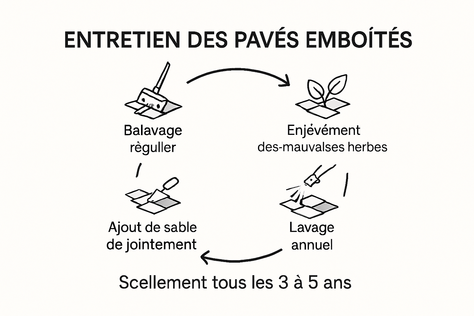 Infographic showing maintenance steps for pavé uni durability