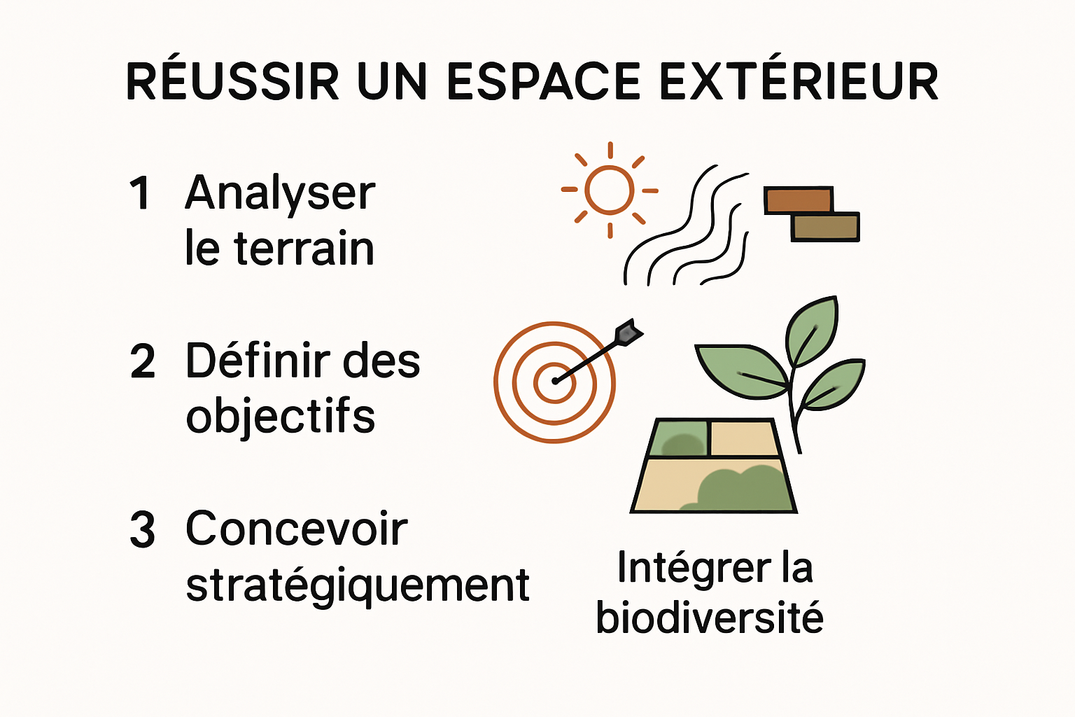 Infographic showing outdoor space assessment and strategic planning steps