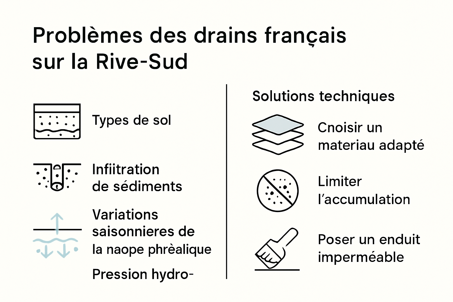 Infographic of Rive-Sud French drain problems and solutions