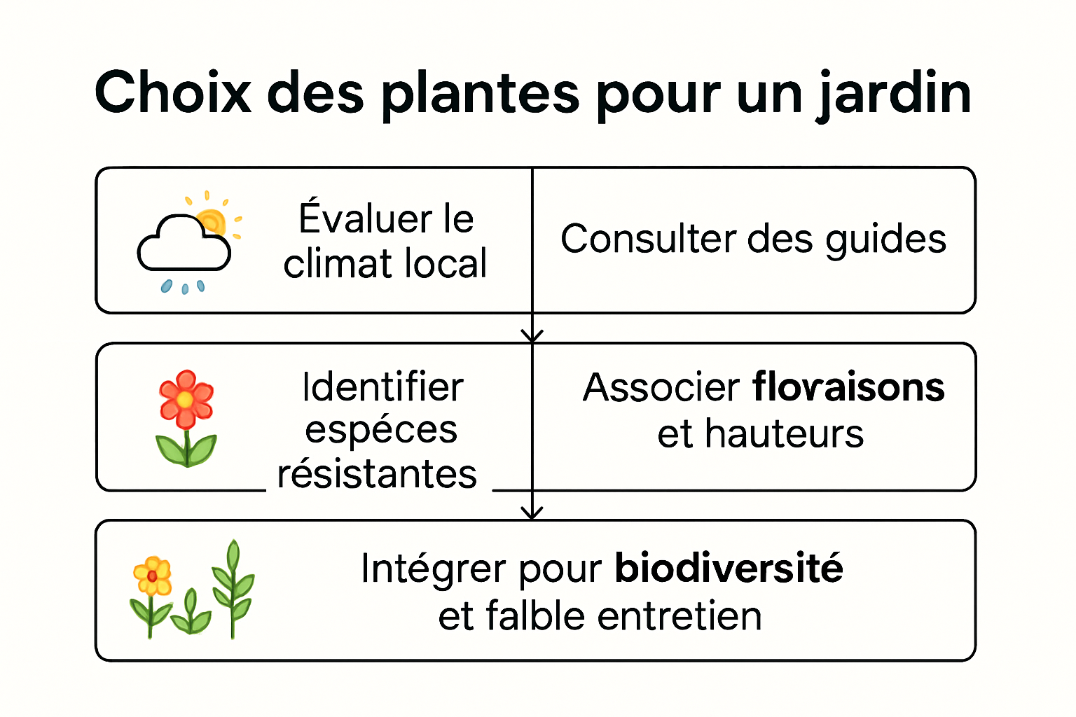 Infographic comparing steps for choosing garden plants