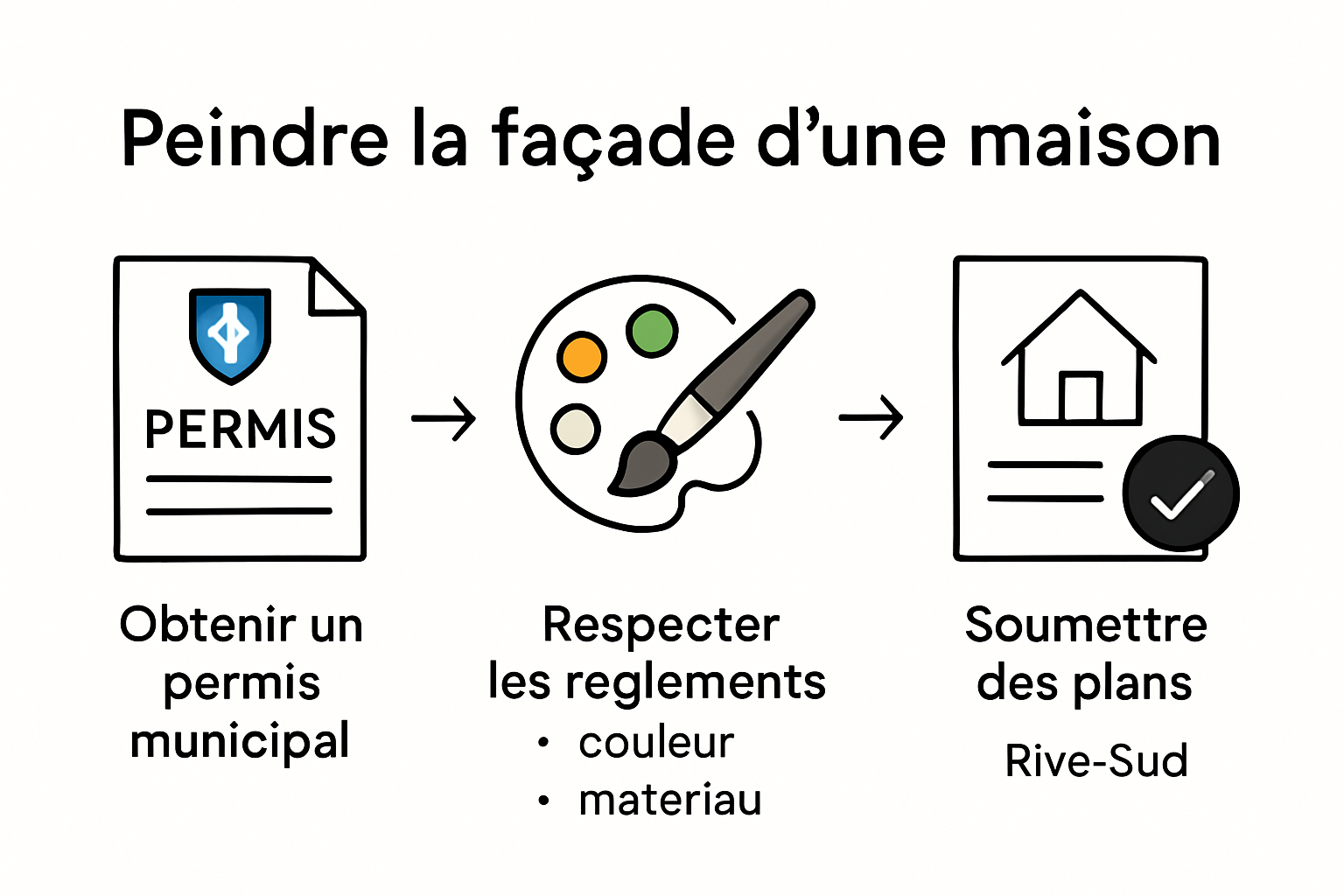 Infographic showing Rive-Sud permits and rules for facade painting