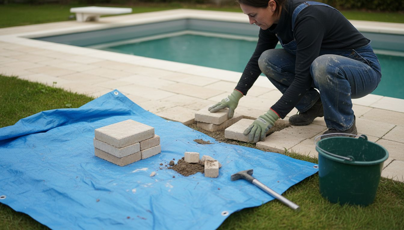 Retrait soigneux des dalles autour de la piscine