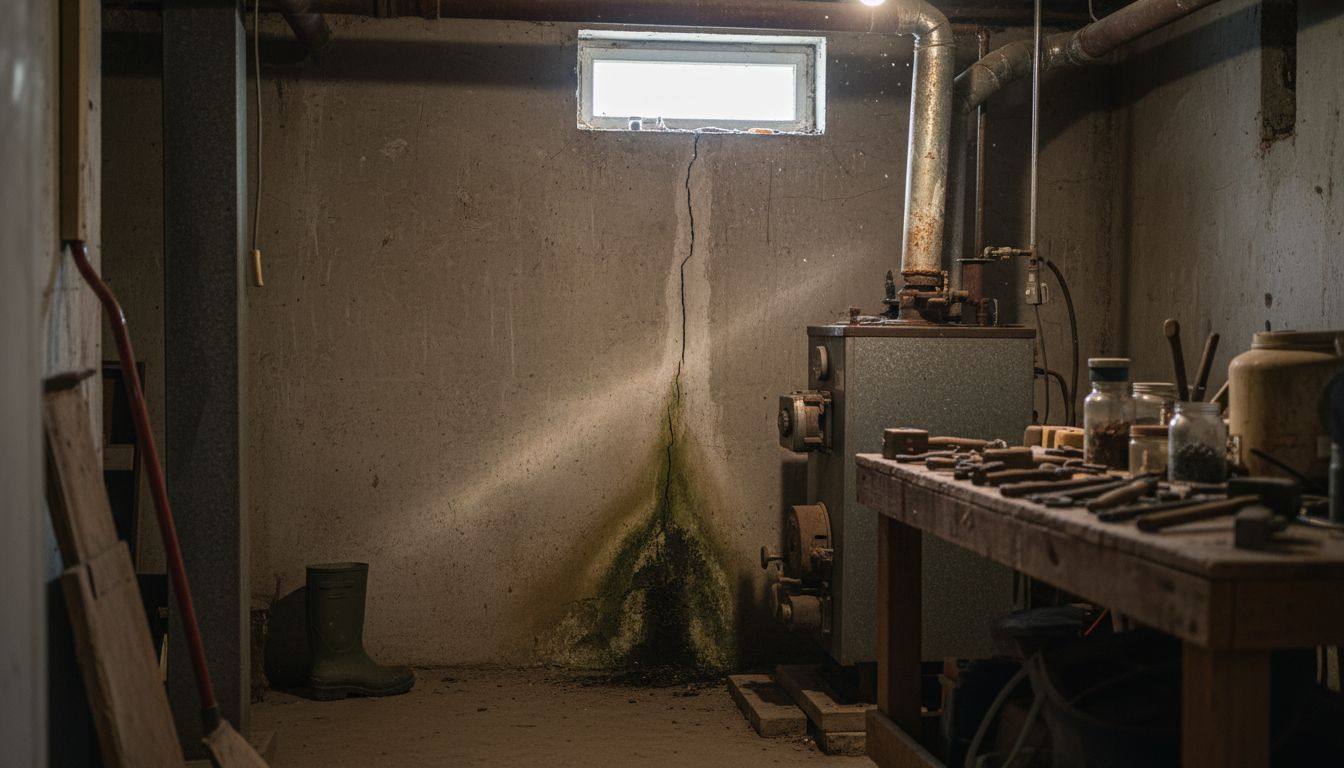 Fissure dans le mur en béton des fondations du sous-sol