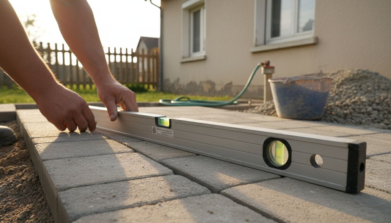 Contrôle du niveau du pavé uni à l’entrée