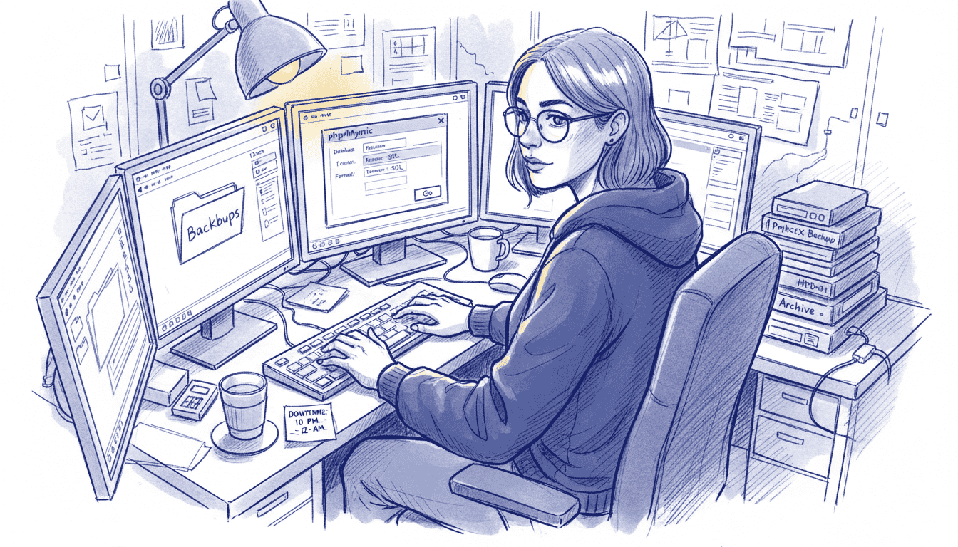 Admin exporting website database with backups