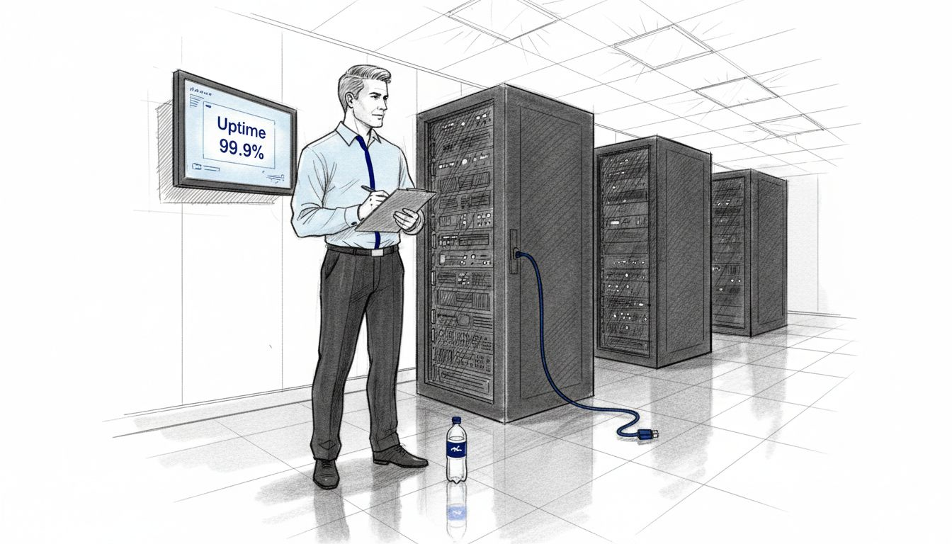 IT specialist checks server uptime dashboard