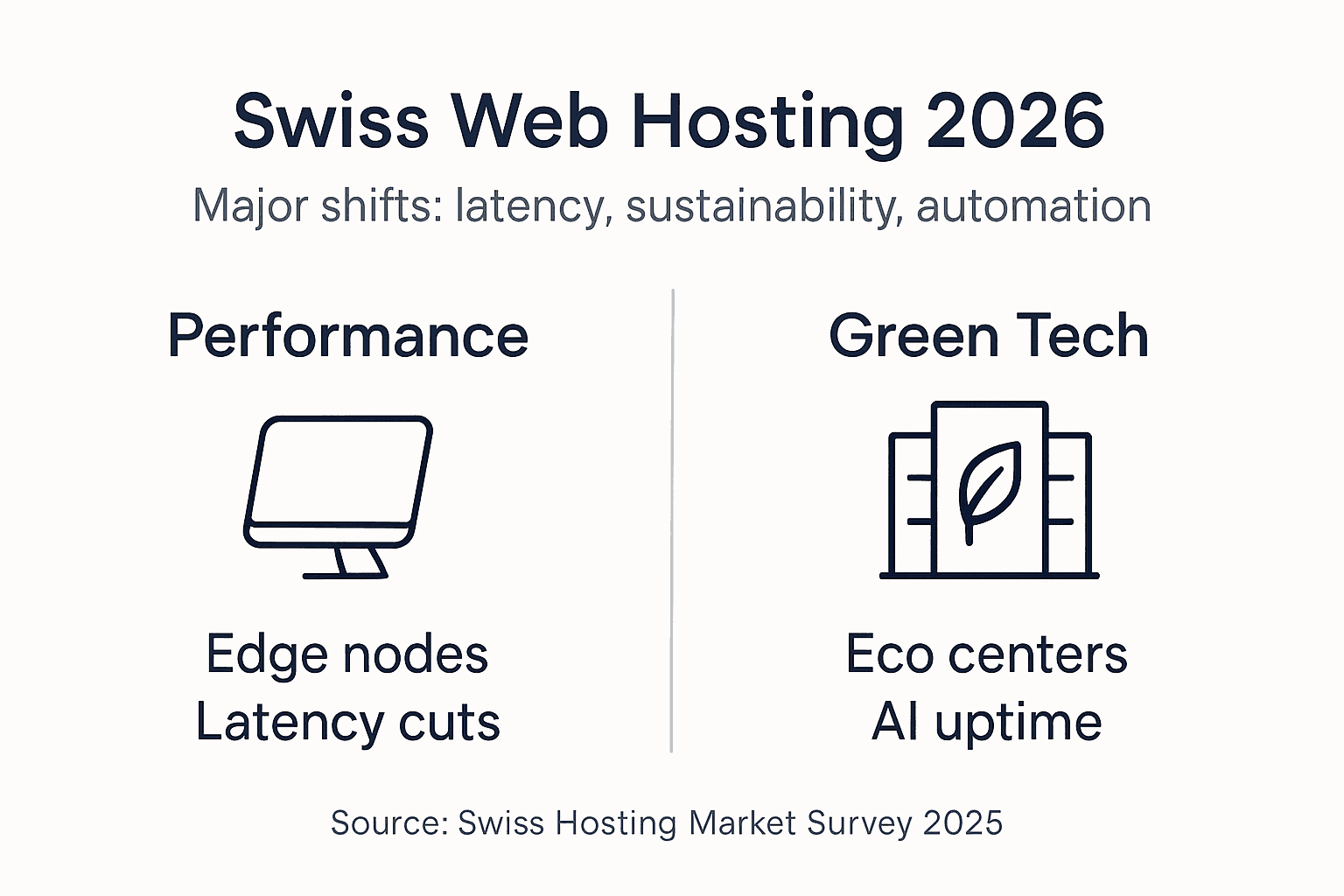 Infographic showing hosting latency, green tech, automation