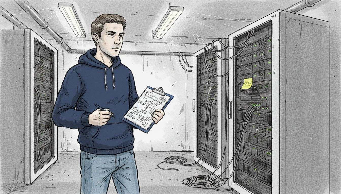 Engineer inspecting server racks in Swiss data center