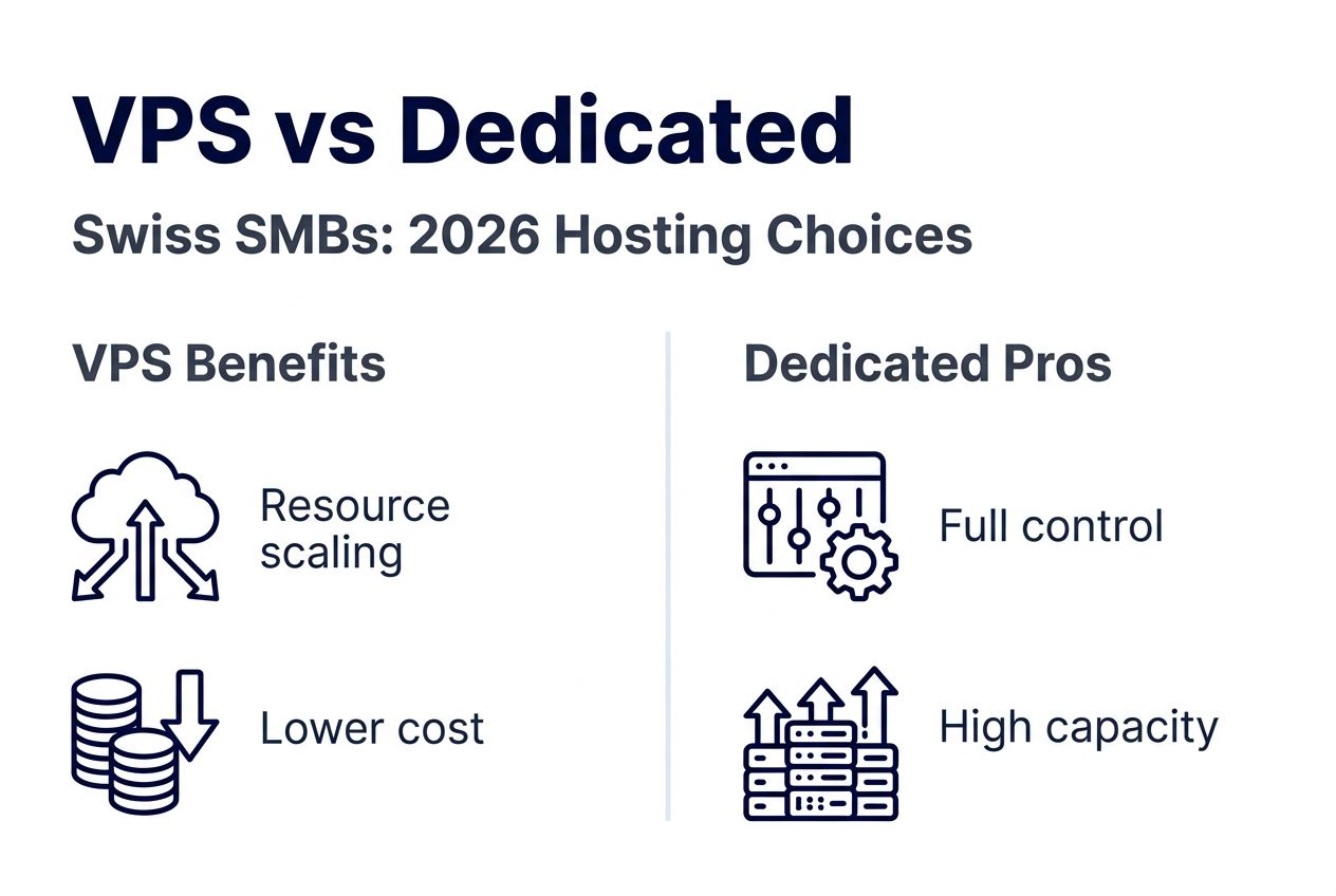 Infographic comparing VPS and dedicated servers for Swiss SMBs