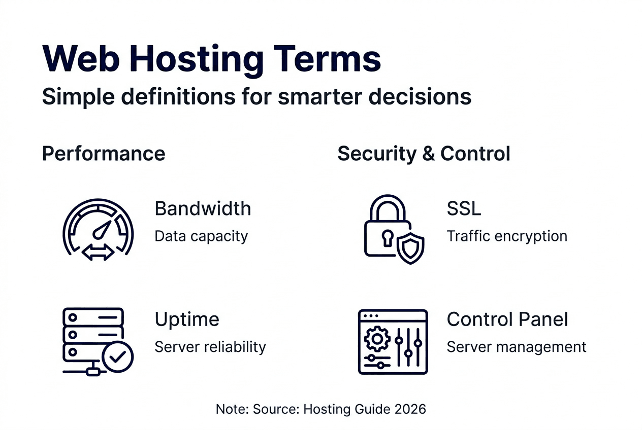 Infographic showing key web hosting terminology