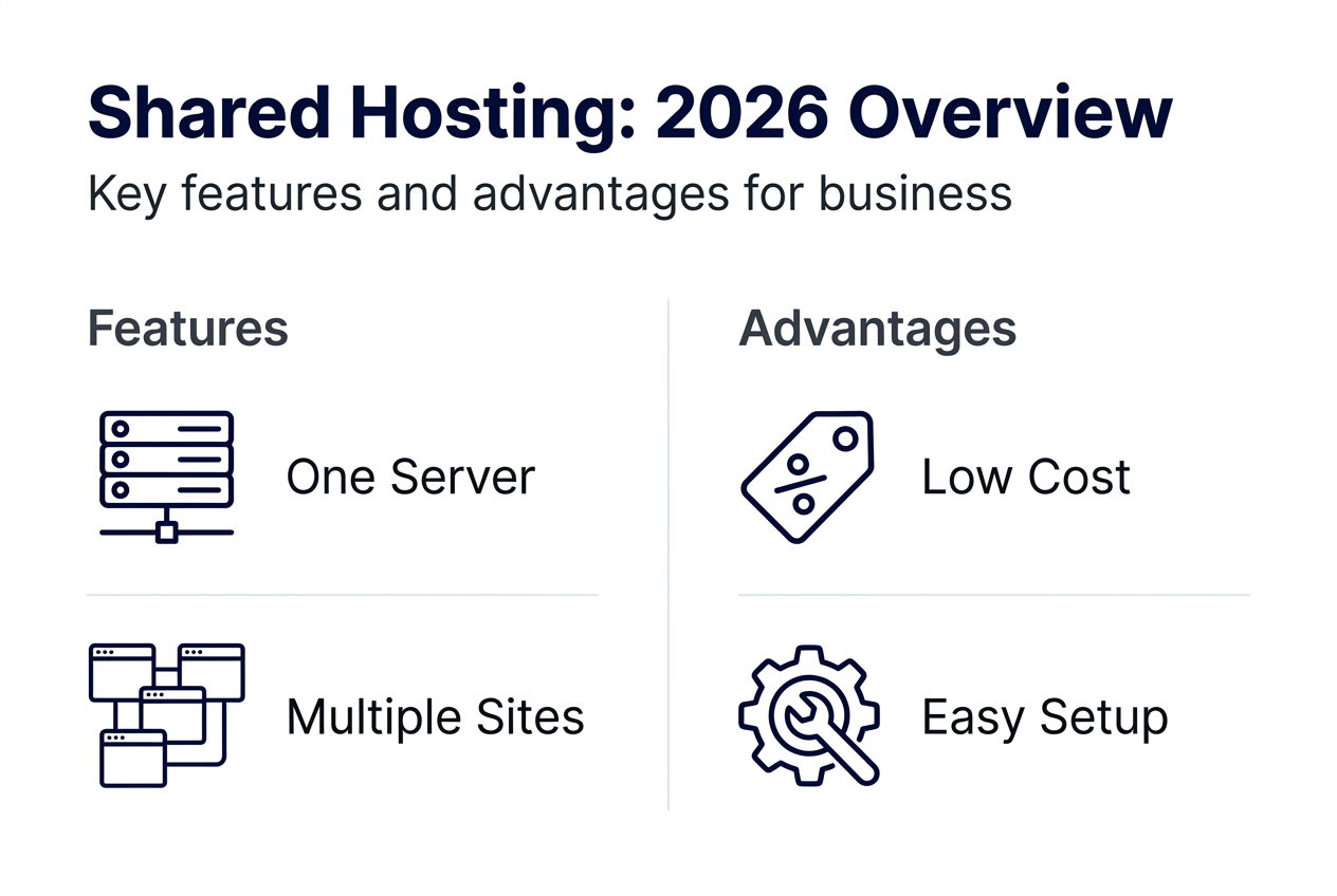 Infographic summarizing shared hosting features and benefits