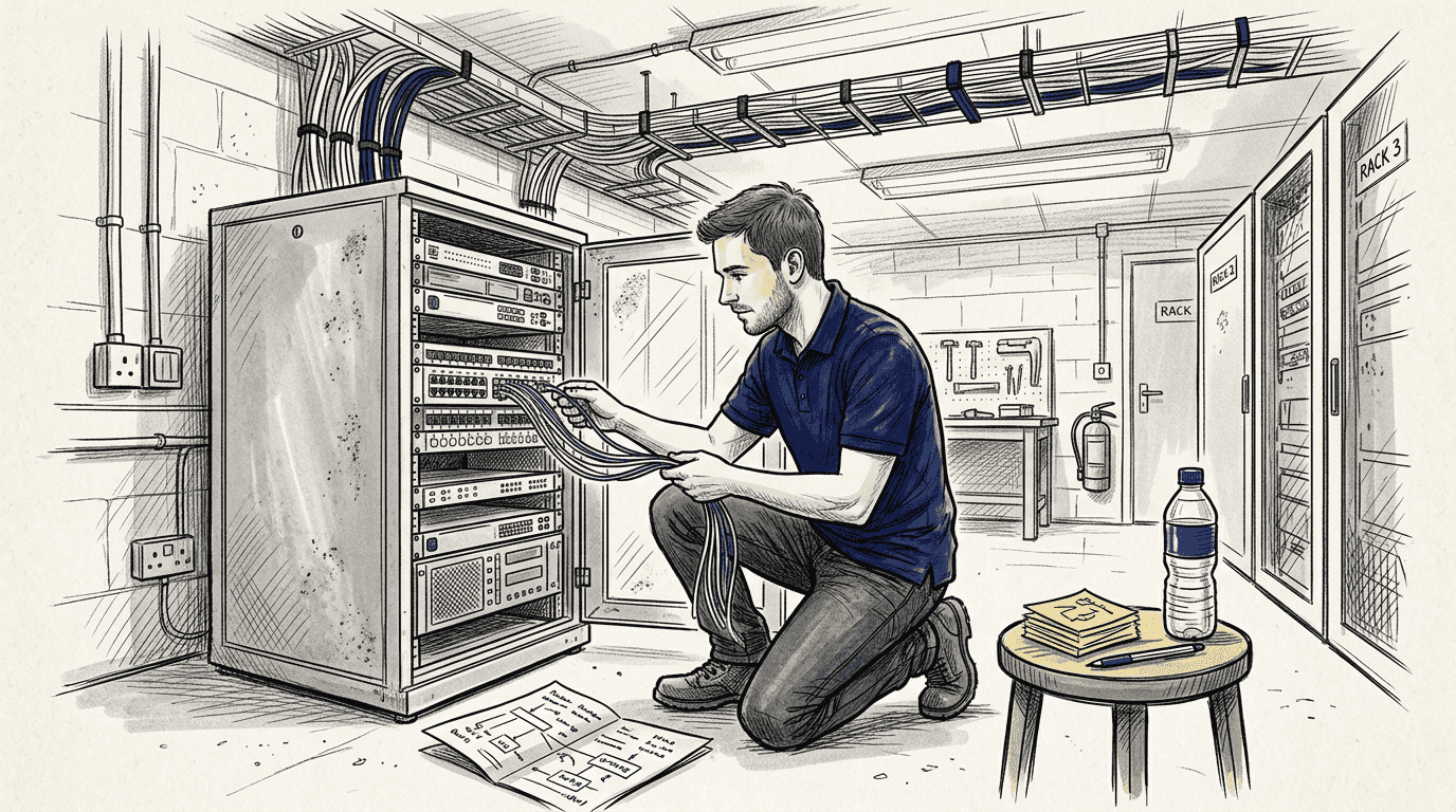 Technician configures shared web server rack