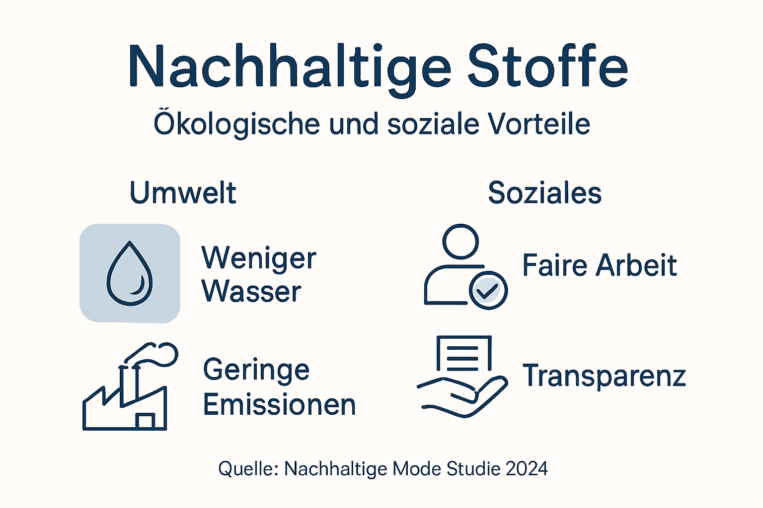 Die Infografik veranschaulicht die Vorteile nachhaltiger Stoffe auf einen Blick.