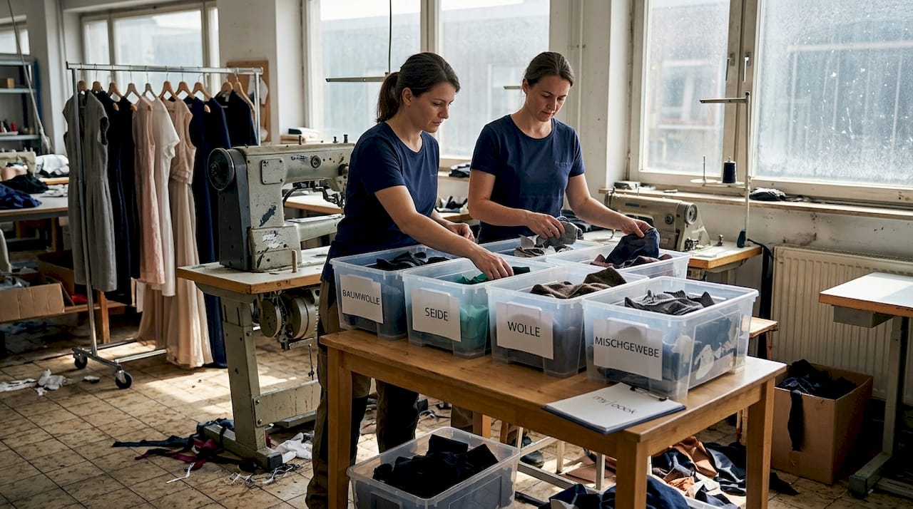 In der Werkstatt werden Stoffreste sorgfältig sortiert.