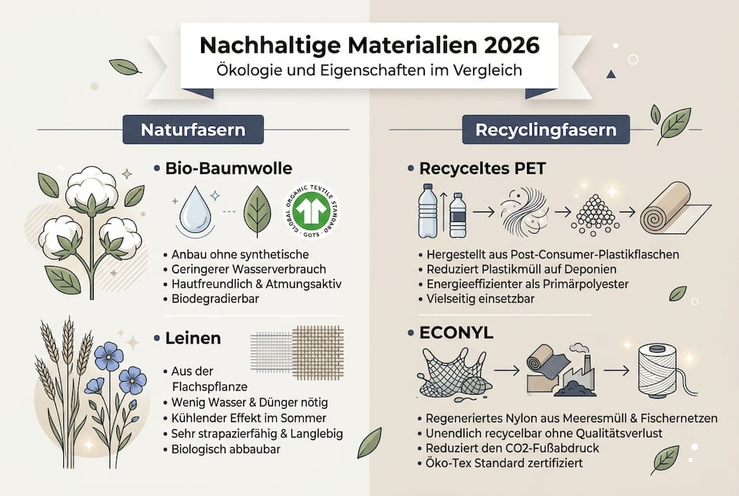 Infografik: Nachhaltige Materialien im Modebereich im direkten Vergleich