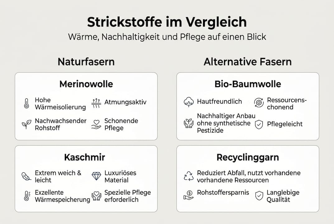 Vergleich nachhaltiger Strickstoffe – eine Übersicht als Infografik