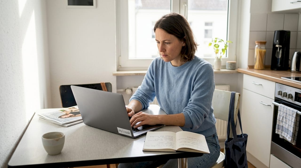 Frau vergleicht nachhaltige Online-Mode-Shops