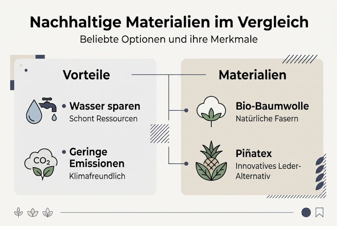 Infografik: Nachhaltige Materialien für Accessoires – Vorteile und Entscheidungshilfen auf einen Blick