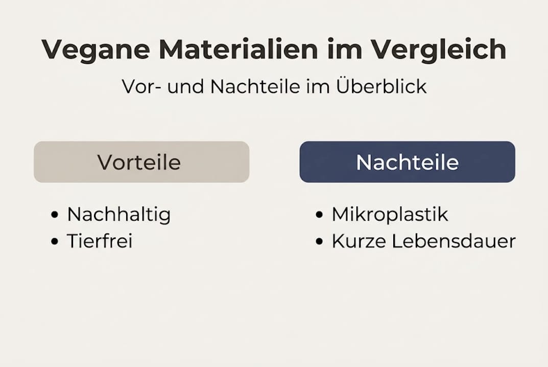 Infografik: Welche veganen Materialien gibt es und welche Vorteile sowie Herausforderungen bringen sie mit sich?