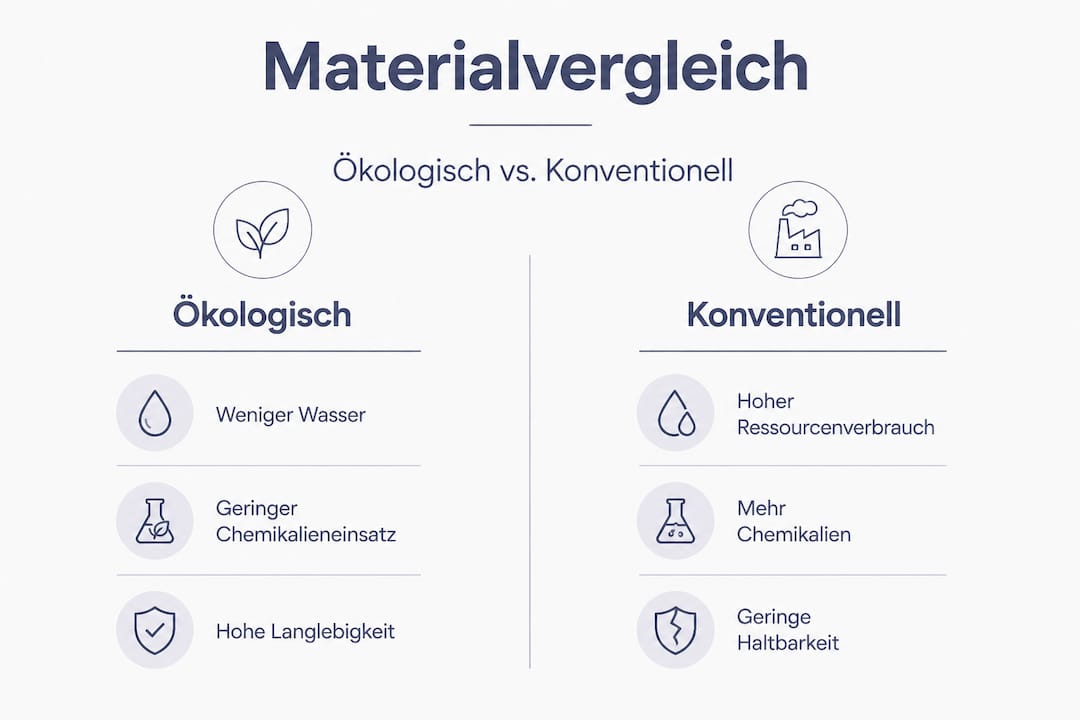 Vergleichende Infografik: Ökologische vs. konventionelle Materialien im Überblick