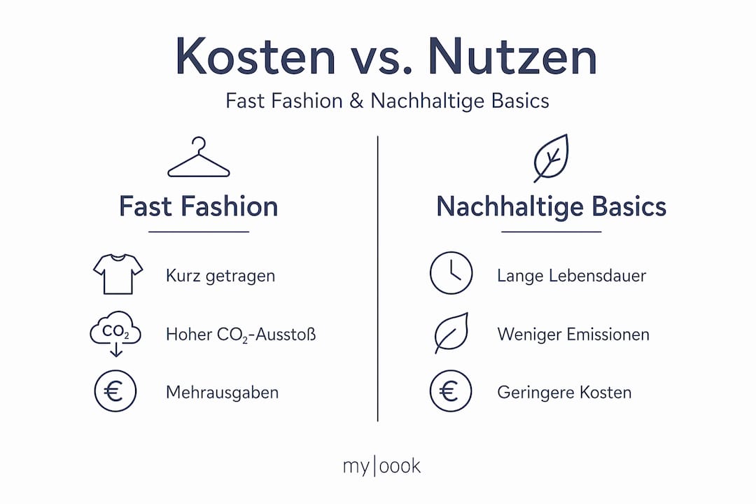 Infografik: Nachhaltige Basics im Vergleich zu Fast Fashion – Was lohnt sich wirklich?