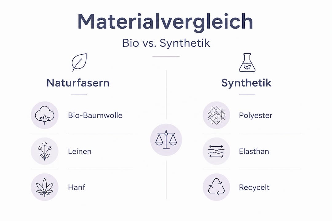 Infografik: Gegenüberstellung von Naturfasern und synthetischen Materialien