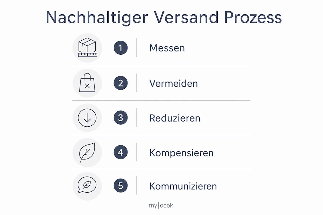Grafik mit den wichtigsten Schritten für einen umweltfreundlichen Versand