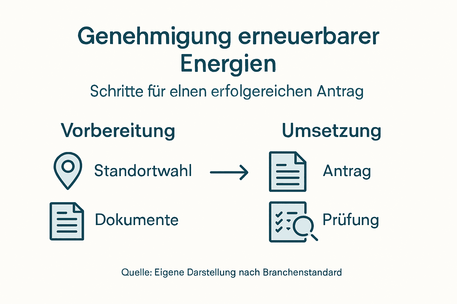 Schritt-für-Schritt-Infografik: So läuft der Genehmigungsprozess für erneuerbare Energien ab