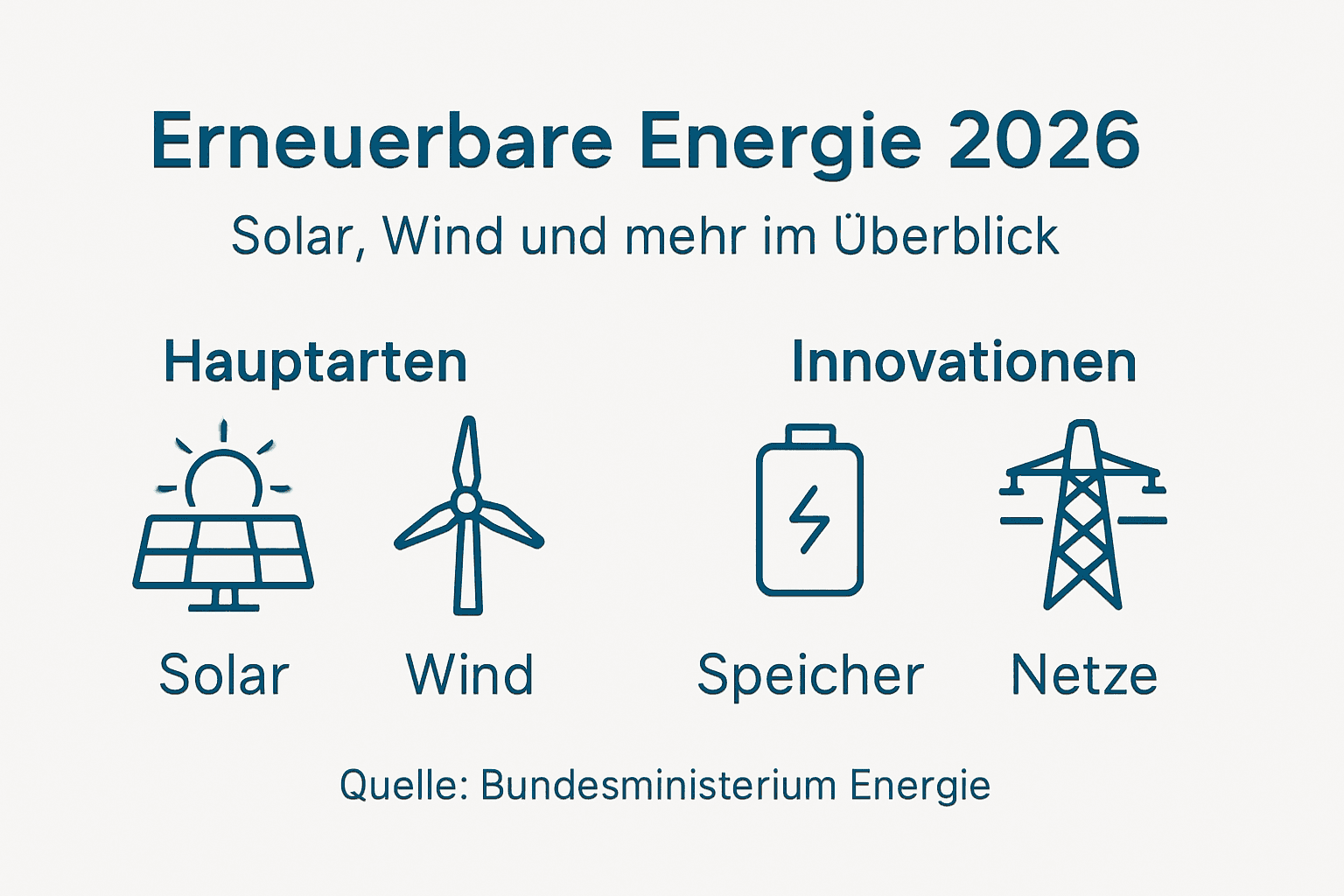 Grafik: Erneuerbare Energiequellen und innovative Technologien im Überblick