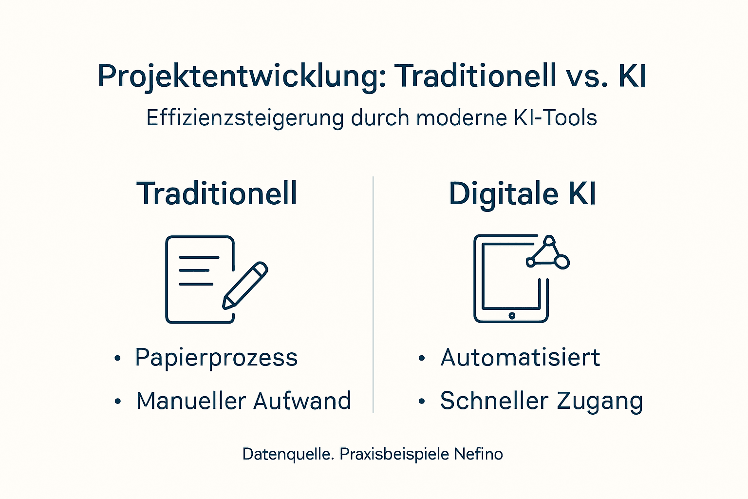 Vergleichsgrafik: Traditioneller Arbeitsablauf vs. KI-gestützter Prozess
