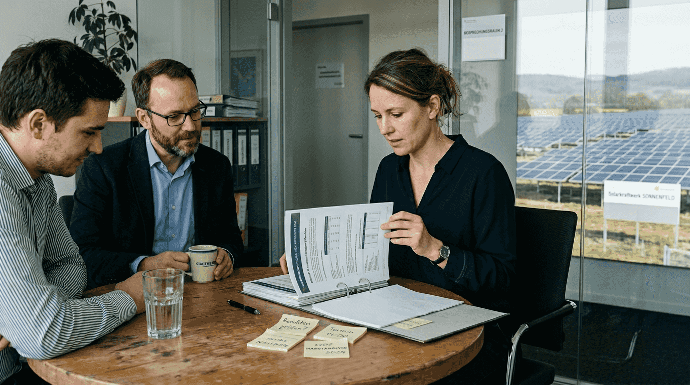 Das Team berät sich über die Zusammenstellung des Energie-Investmentportfolios.