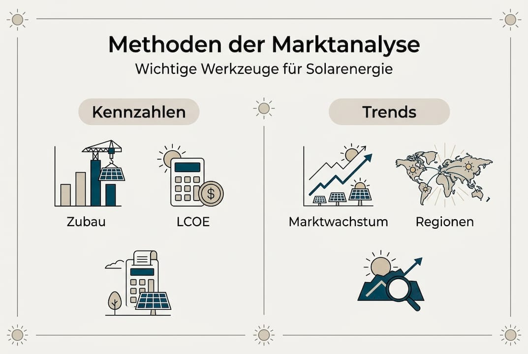 Infografik: Marktüberblick und Analysemethoden im Bereich Solarenergie