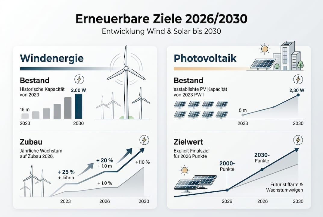 Grafik zu den geplanten Ausbauzielen für Wind- und Solarenergie