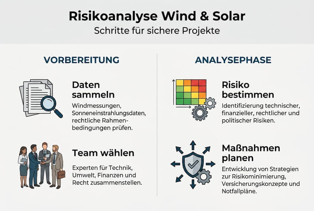 Infografik: Schritt-für-Schritt-Anleitung zur Risikoanalyse für Wind- und Solaranlagen