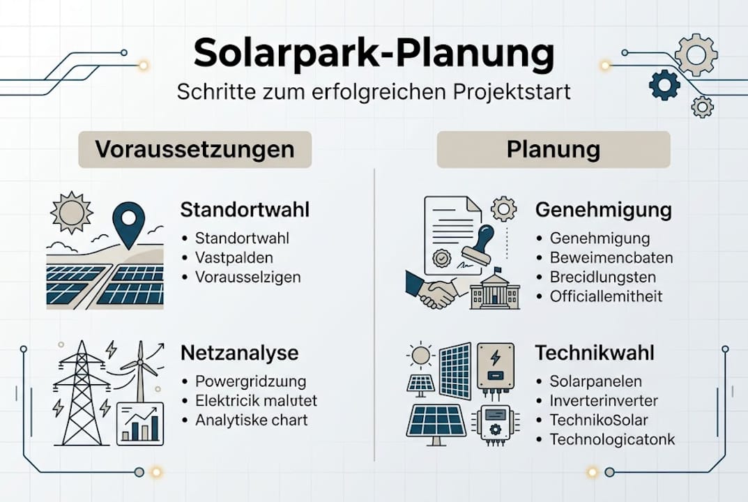 Schritt-für-Schritt-Übersicht zur Planung eines Solarparks – Ihre Infografik im Überblick