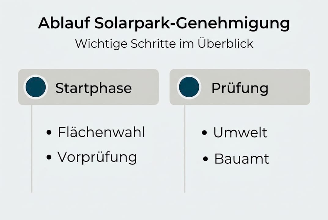 Infografik: So läuft das Genehmigungsverfahren für einen Solarpark ab – die wichtigsten Schritte im Überblick