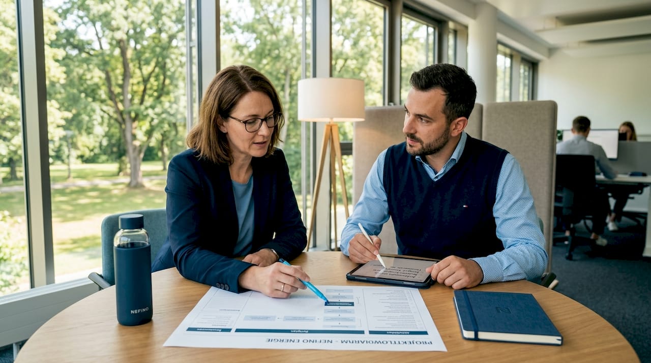 Das Team stimmt sich zum Ablauf im Genehmigungsprozess ab.