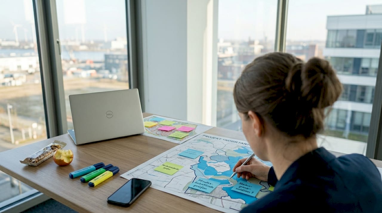 Eine Analystin bewertet den Standort mithilfe von Geoinformationen.