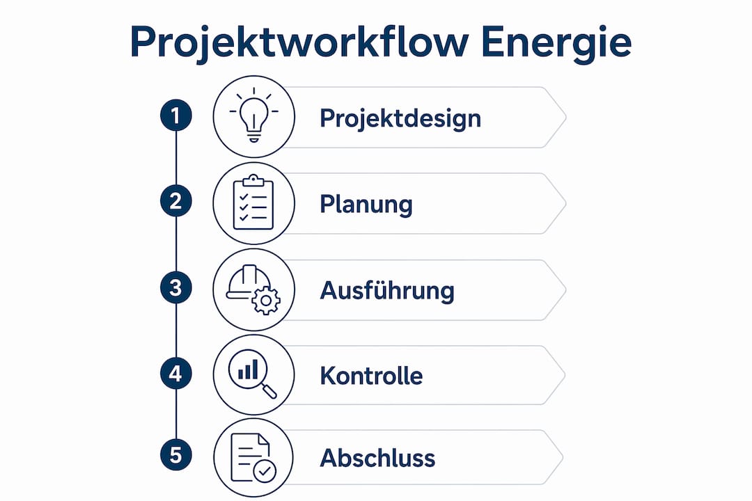 Übersichtsgrafik: Die einzelnen Schritte im Ablauf von Energieprojekten