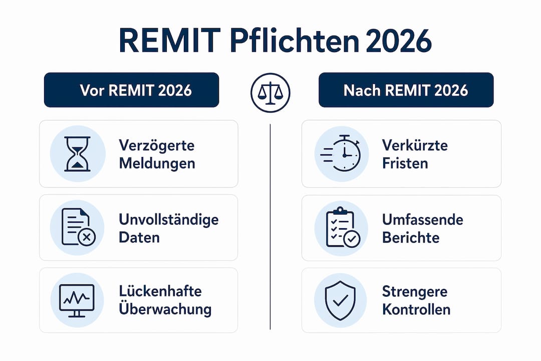 Vergleich der Meldepflichten unter REMIT 2026 – eine übersichtliche Infografik