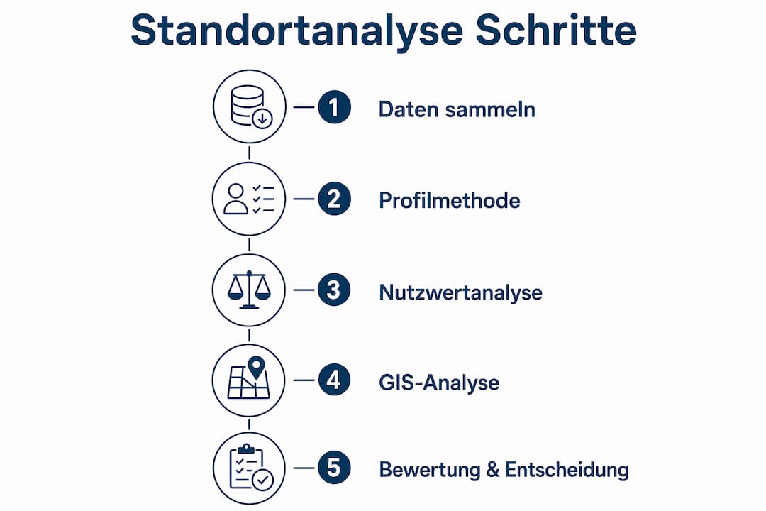 Anschauliche Grafik: Die fünf entscheidenden Schritte zur erfolgreichen Standortanalyse
