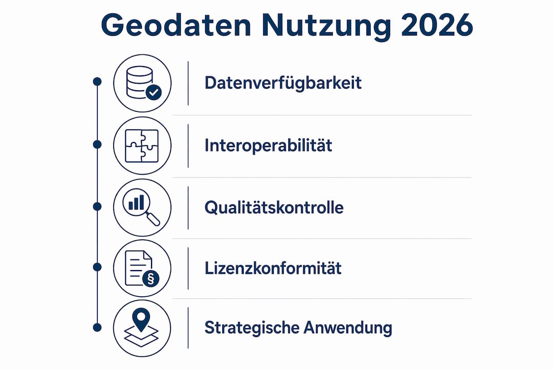 Die Infografik veranschaulicht, wie Behörden Geodaten Schritt für Schritt nutzen.