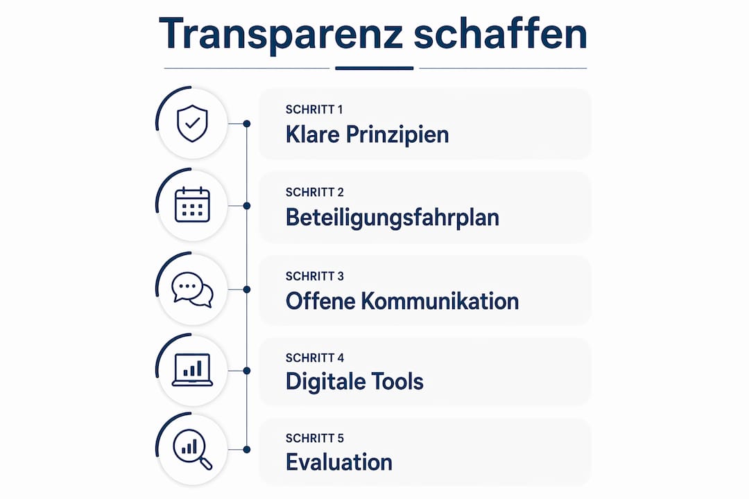 Übersichtliche Infografik, die alle Schritte eines transparenten Planungsprozesses anschaulich darstellt