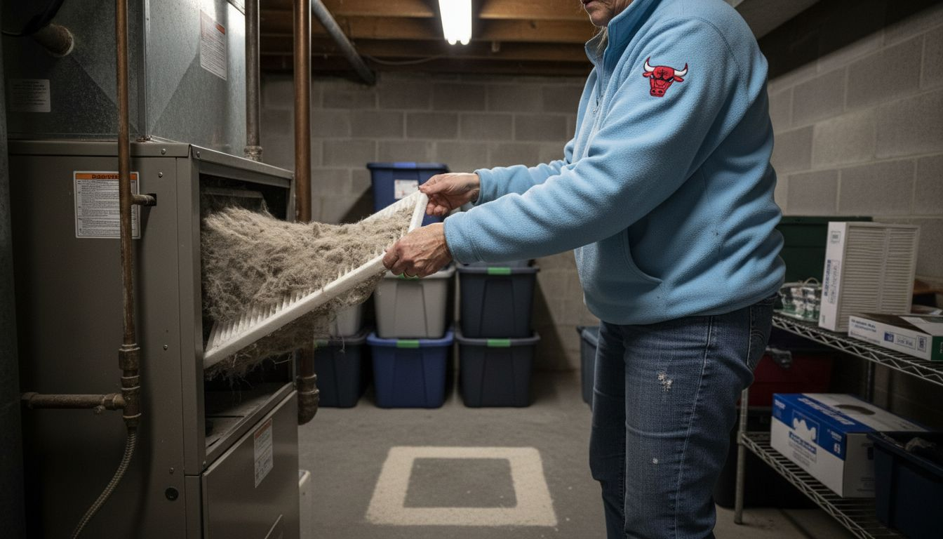 Homeowner removing dirty air filter