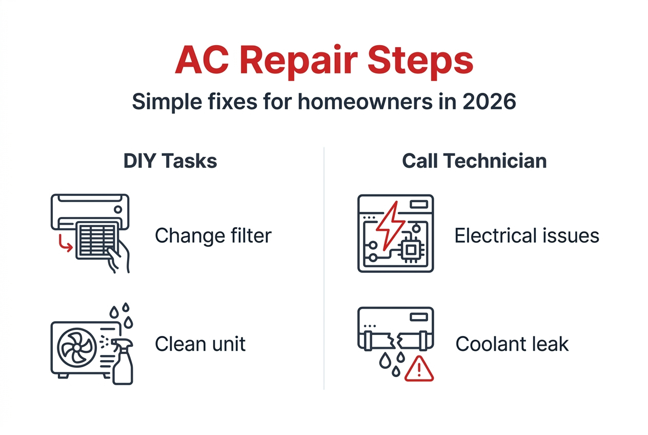 Infographic outlining AC repair steps for homeowners