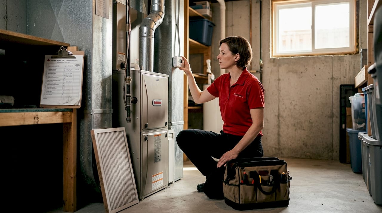 Certified technician checking CO detector