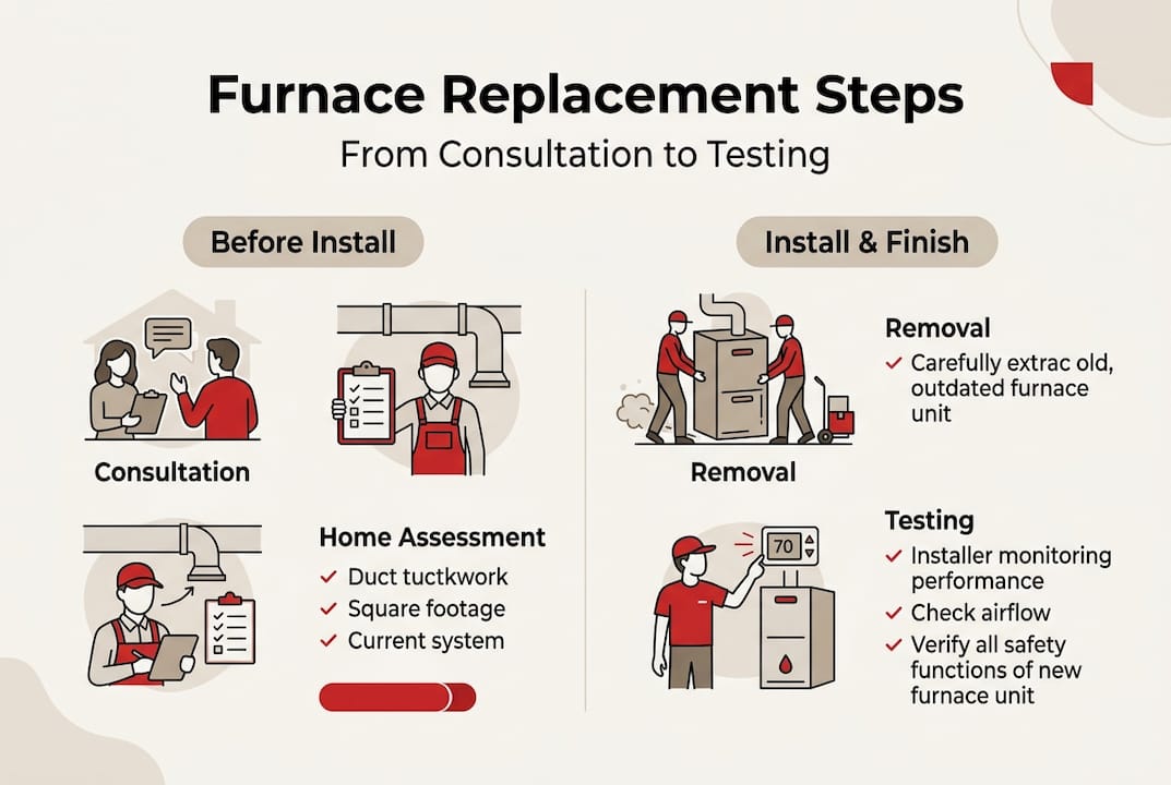 Infographic showing steps for furnace replacement