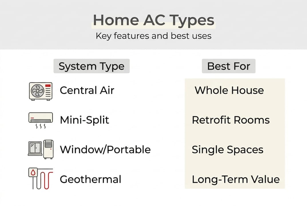 Infographic comparing Durham air conditioning types