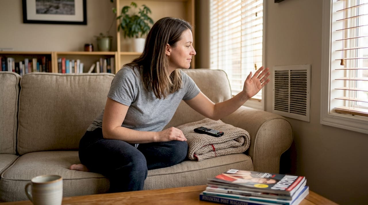 Woman checking hvac vent airflow