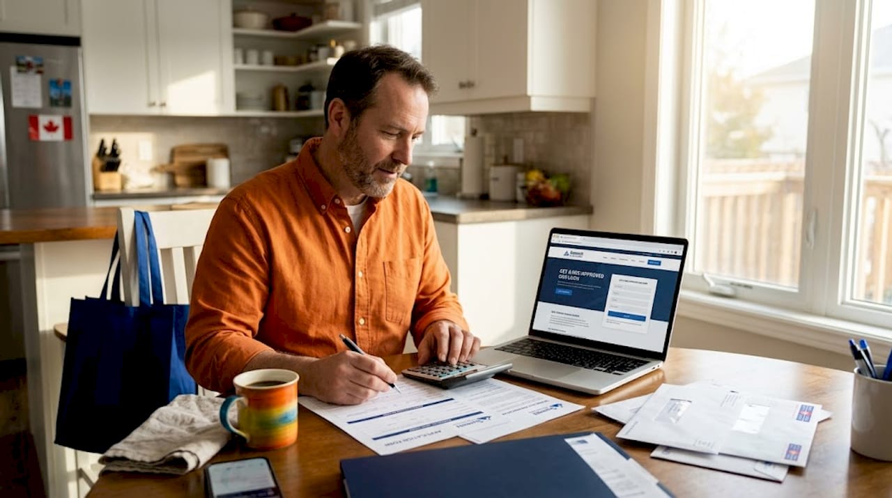Man reviews car loan paperwork at table